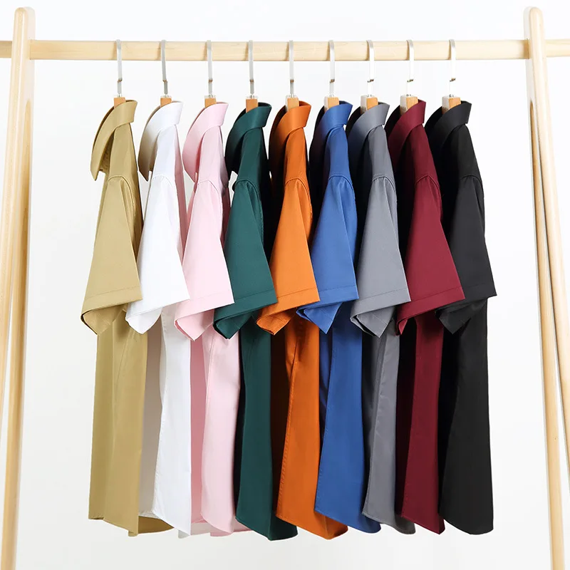 Summer Men's Shirt Non-Ironing Anti-Wrinkle Business Casual Solid Color Elastic Smooth Short Sleeves Work Social Shirt S-6XL