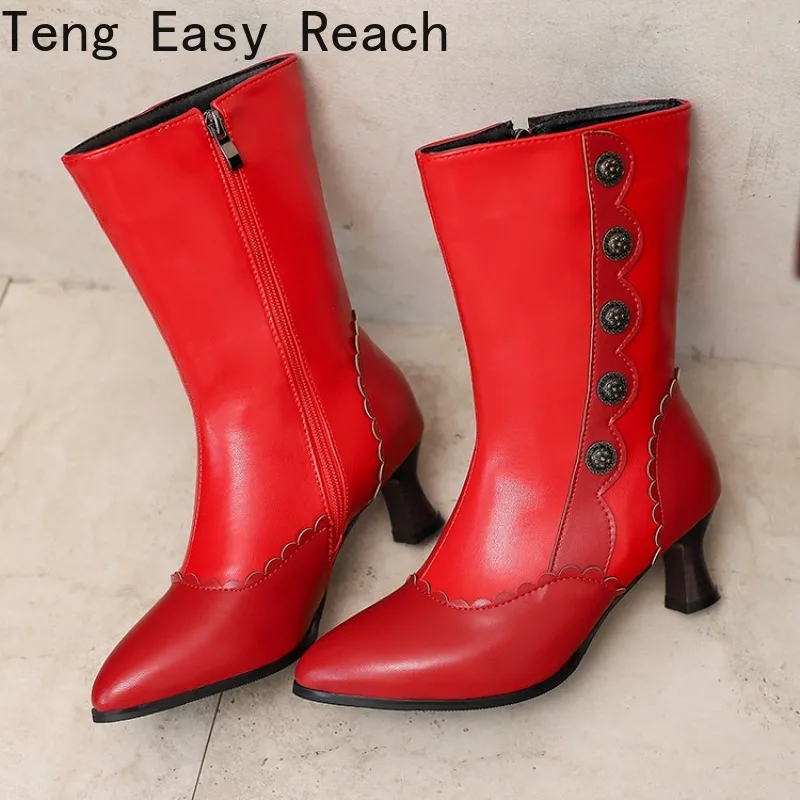 

Новинка 2024 года, осенние милые белые, черные женские сапоги до середины икры для верховой езды, женские модельные туфли на высоком тонком каблуке, большие размеры 34-48