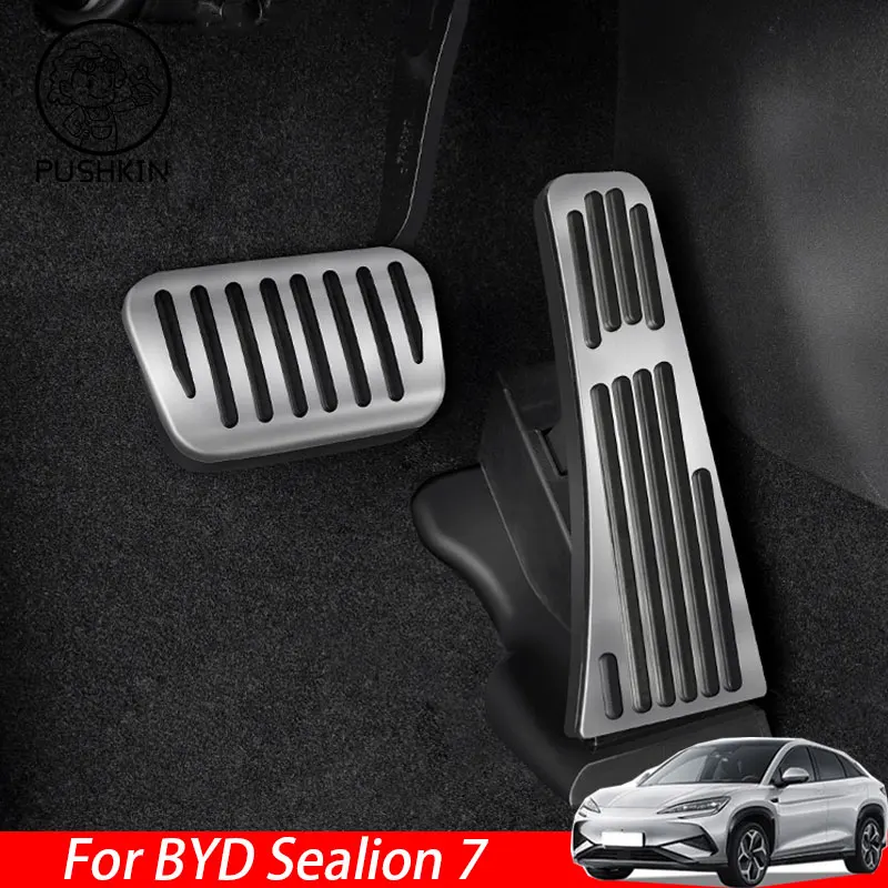 LHD For BYD Sealion 7 Sea lion 07 2024 2025 Silvery Car Brake Pedals Cover Non Slip Pads Interior Decoration Cover Accessories