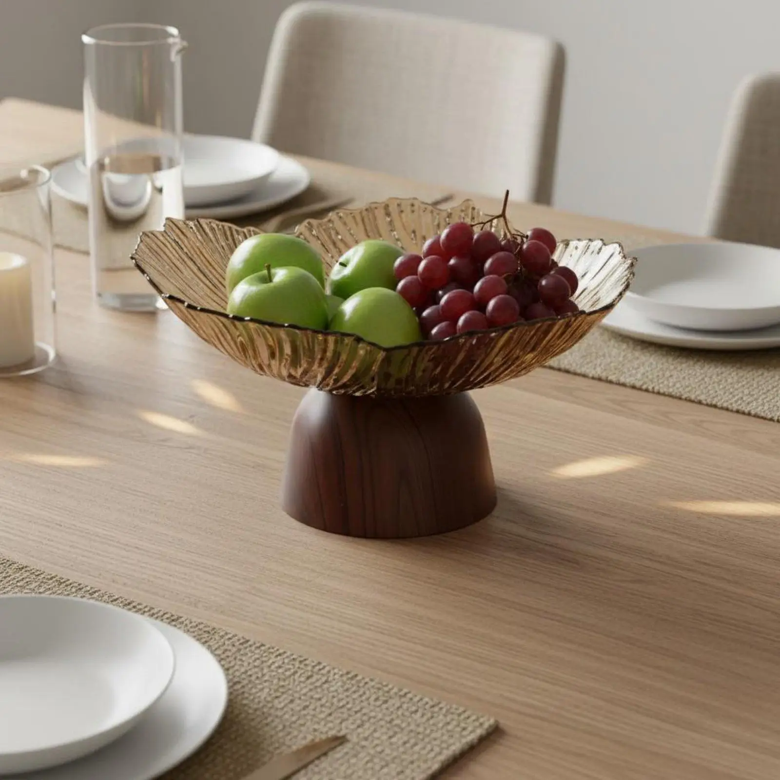 Industrial Tray Faux Wood Design High Stand Candy Nuts Bowl Durable Serving Plate for Dining Decor