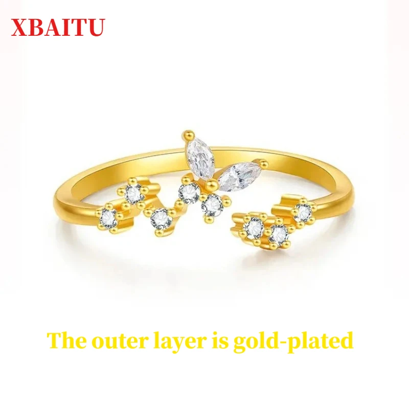

XBAITU Gold-Plated French Light Luxury Flower Ring for Women White Zircon CZ Finger Ring Wedding Party Fine Jewelry