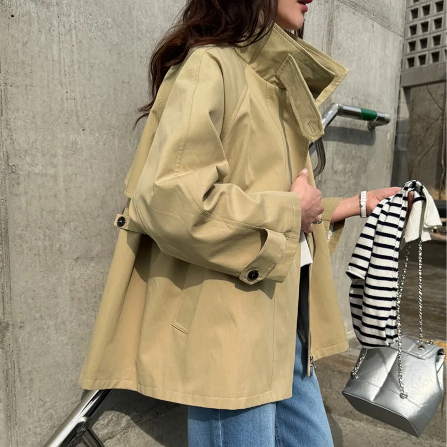 

Женское осеннее новое длинное пальто-накидка в корейском стиле с воротником-стойкой, универсальный рабочий топ средней длины