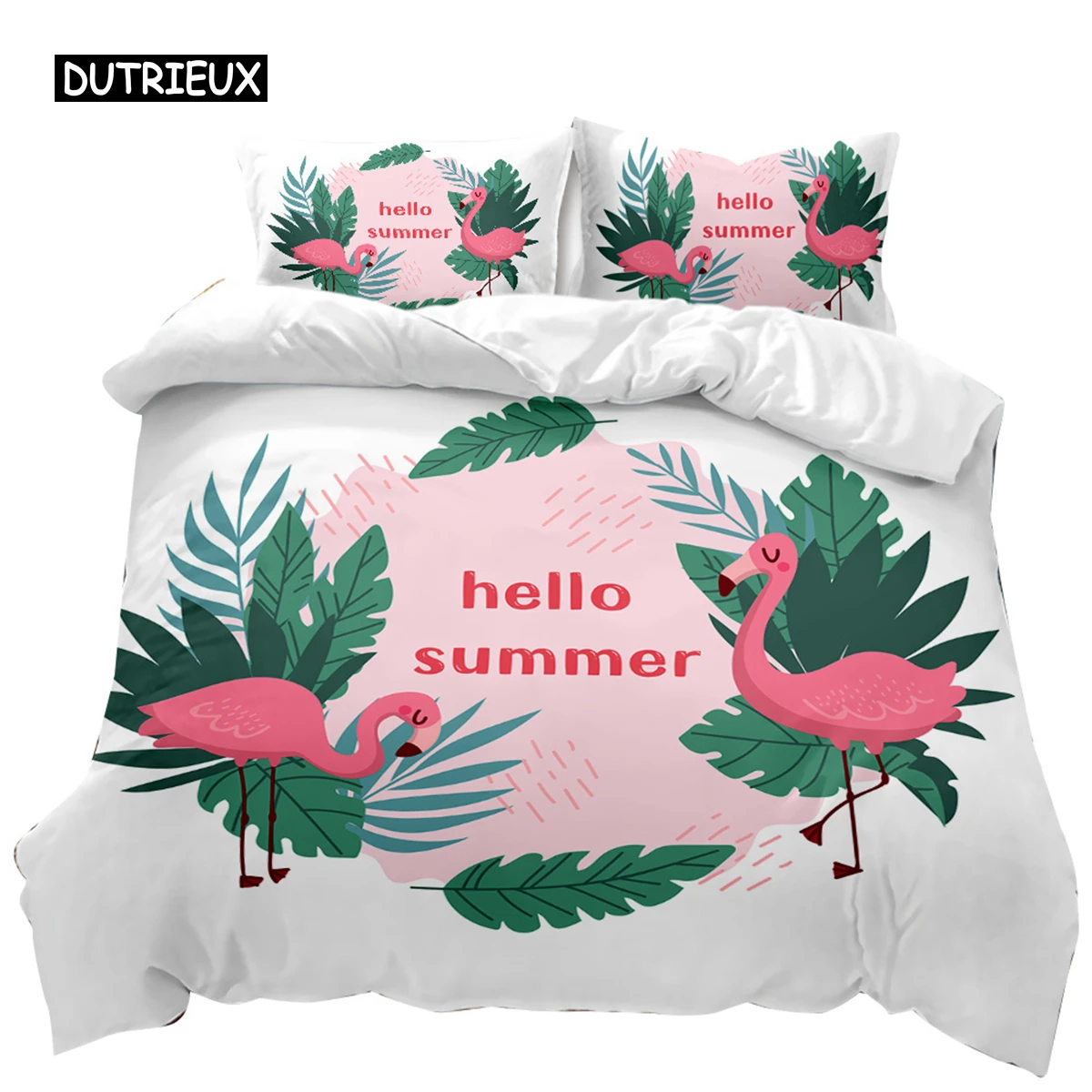 

Flamingo Duvet Cover Couple Flamingo Palm Leaf Twin Bedding Set Tropical Botanical Leaves Summer King Size Polyester Quilt Cover