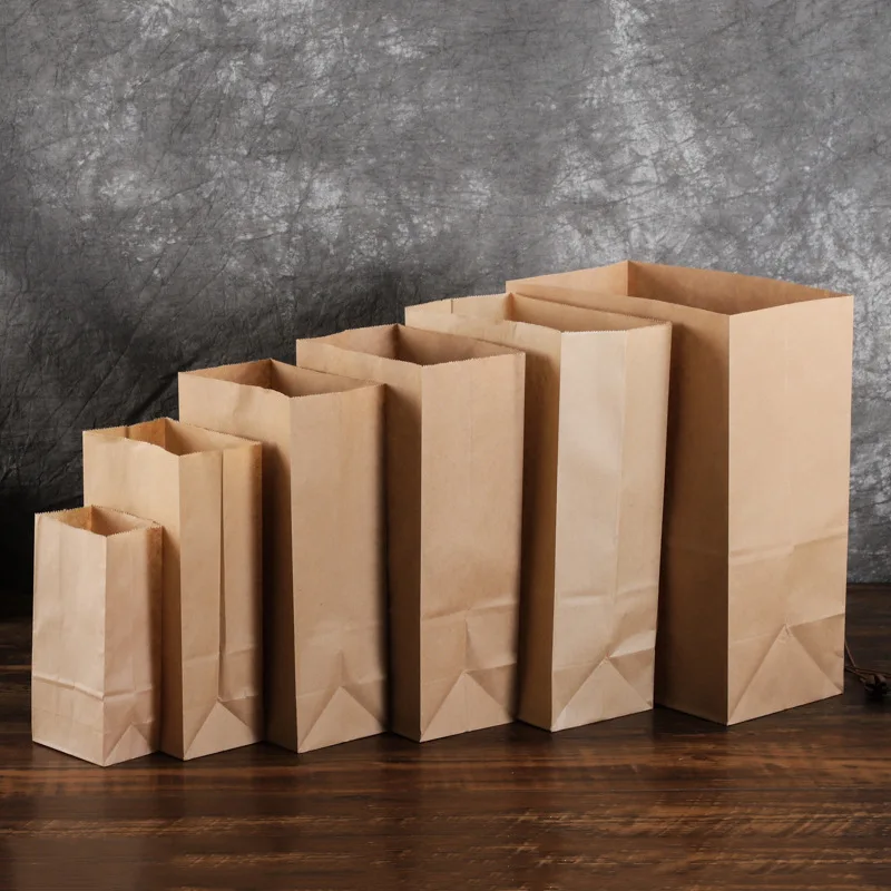 100pcs 27x15x9 32x18x11cm Brown Kraft Paper Bags Cookie Bread Baking Packag Gift Bags Packing Food Takeout Eco-friendly Bag