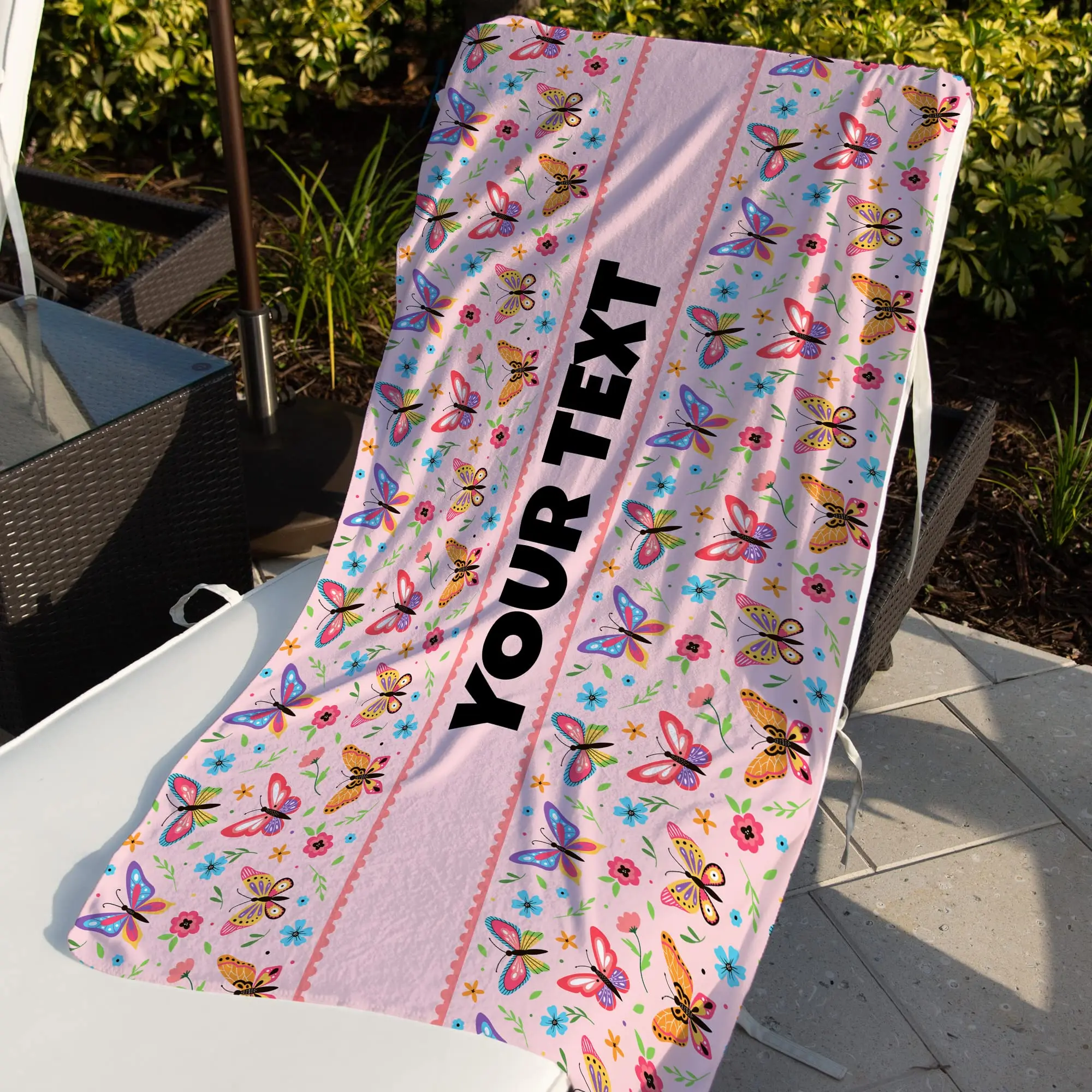 Personalized Butterfly Beach Towel - Custom Birthday Gift or Holiday Present for Girls Boys Kids Children, Swimming and Pool Use