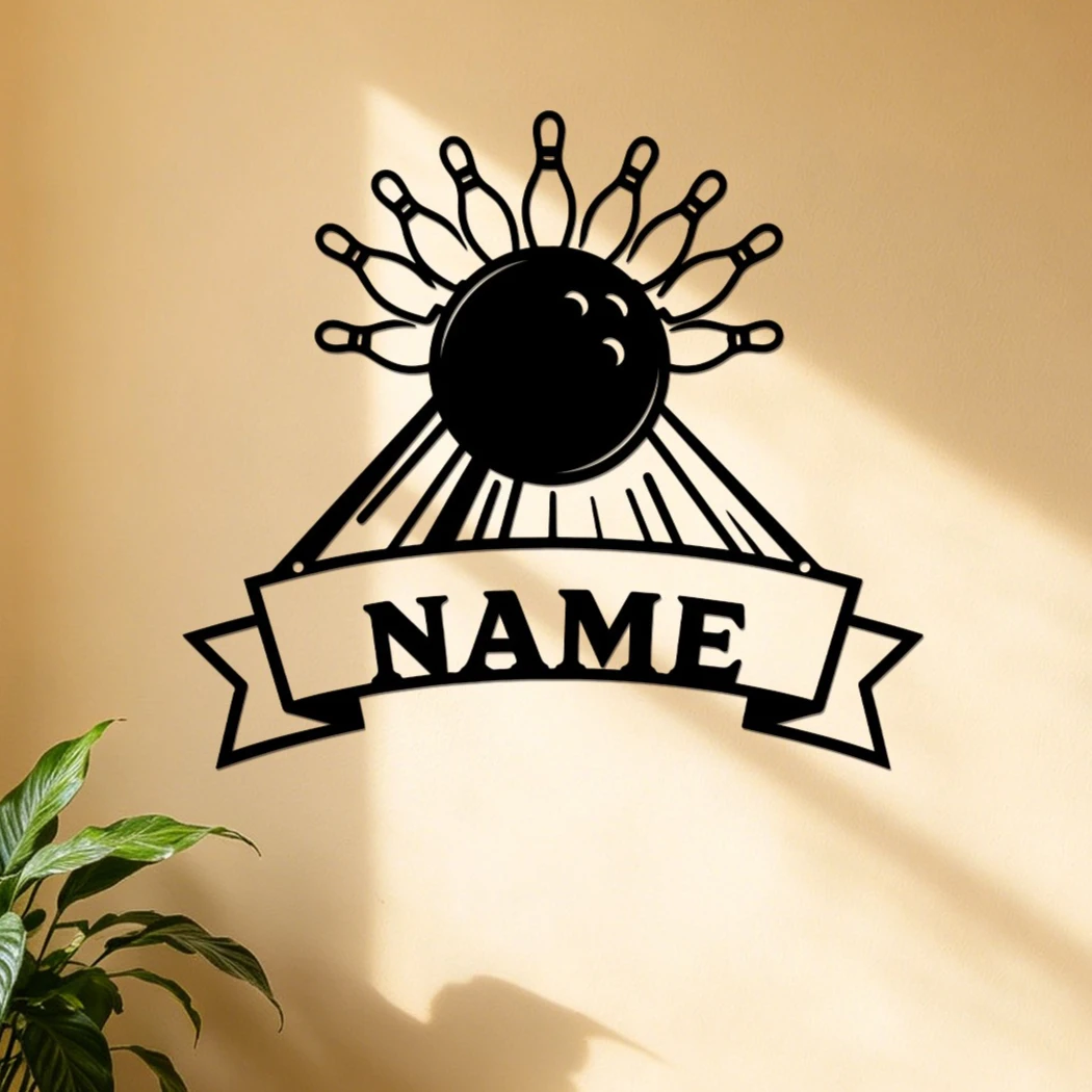 Custom Bowling Metal Wall Art  Exquisite 1-Piece Design with Bowling Ball & Pins & Personalized Name Ideal Home Decor