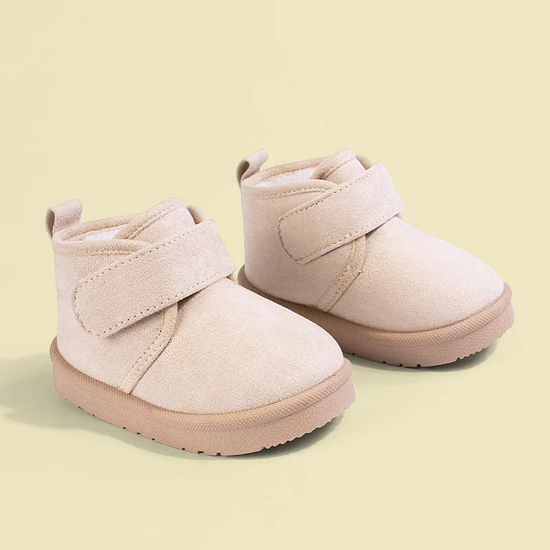 أحذية الثلوج الخارجية للأولاد والبنات، أحذية شتوية دافئة مضادة للانزلاق باللون البيج والأسود للأطفال