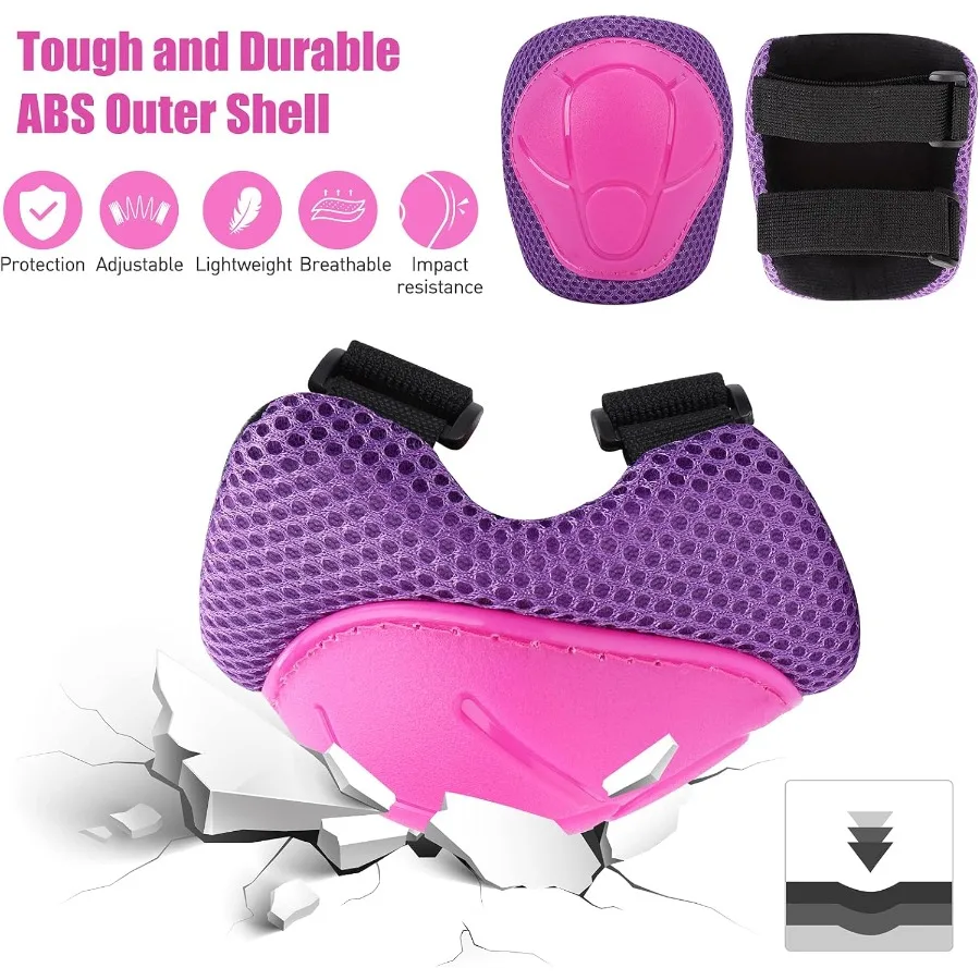 Zestaw ochronny 6w1 dla dzieci w wieku od 3 do 14 lat, zawierający ochraniacze na kolana, łokcie i nadgarstki, idealny do jazdy na rolkach, rowerze i innych sportów.