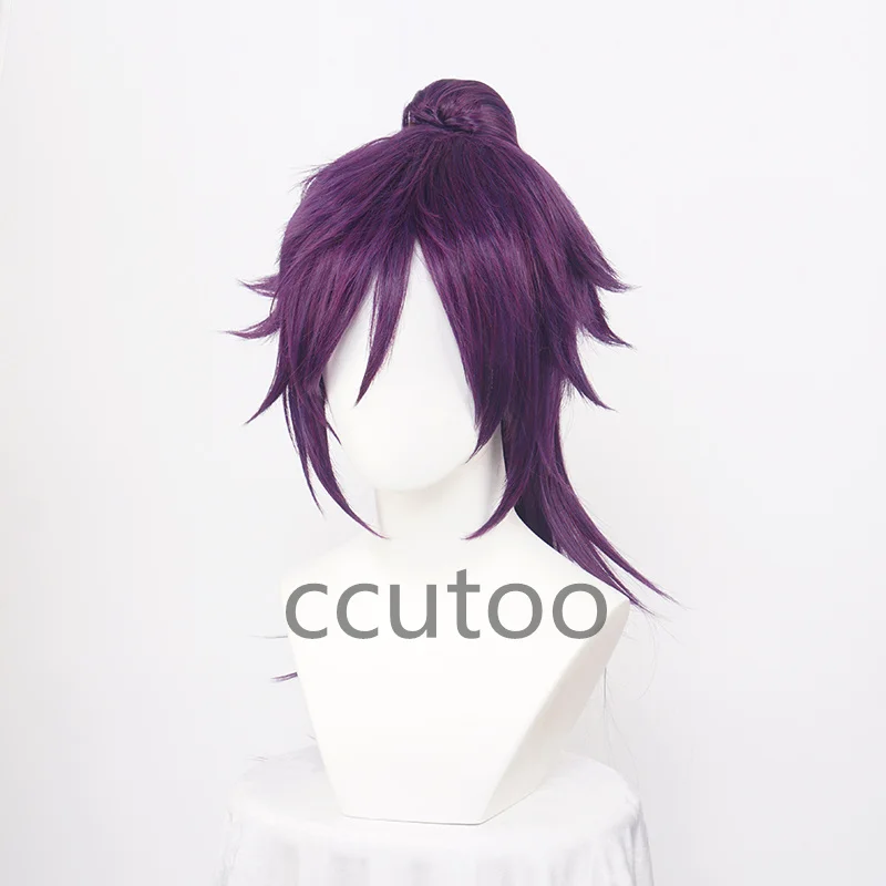 Shihouin Yoruichi Cosplay Perucas, fibra de alta temperatura, cabelo sintético, roxo misto longo Chip rabo de cavalo, peruca Cap