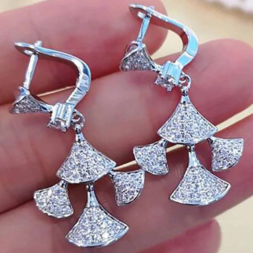 

Custom Solid 14K White Gold Drop Earrings Women Skirt Wedding Anniversary Engagement Party Moissanite Diamond Push Earring Back