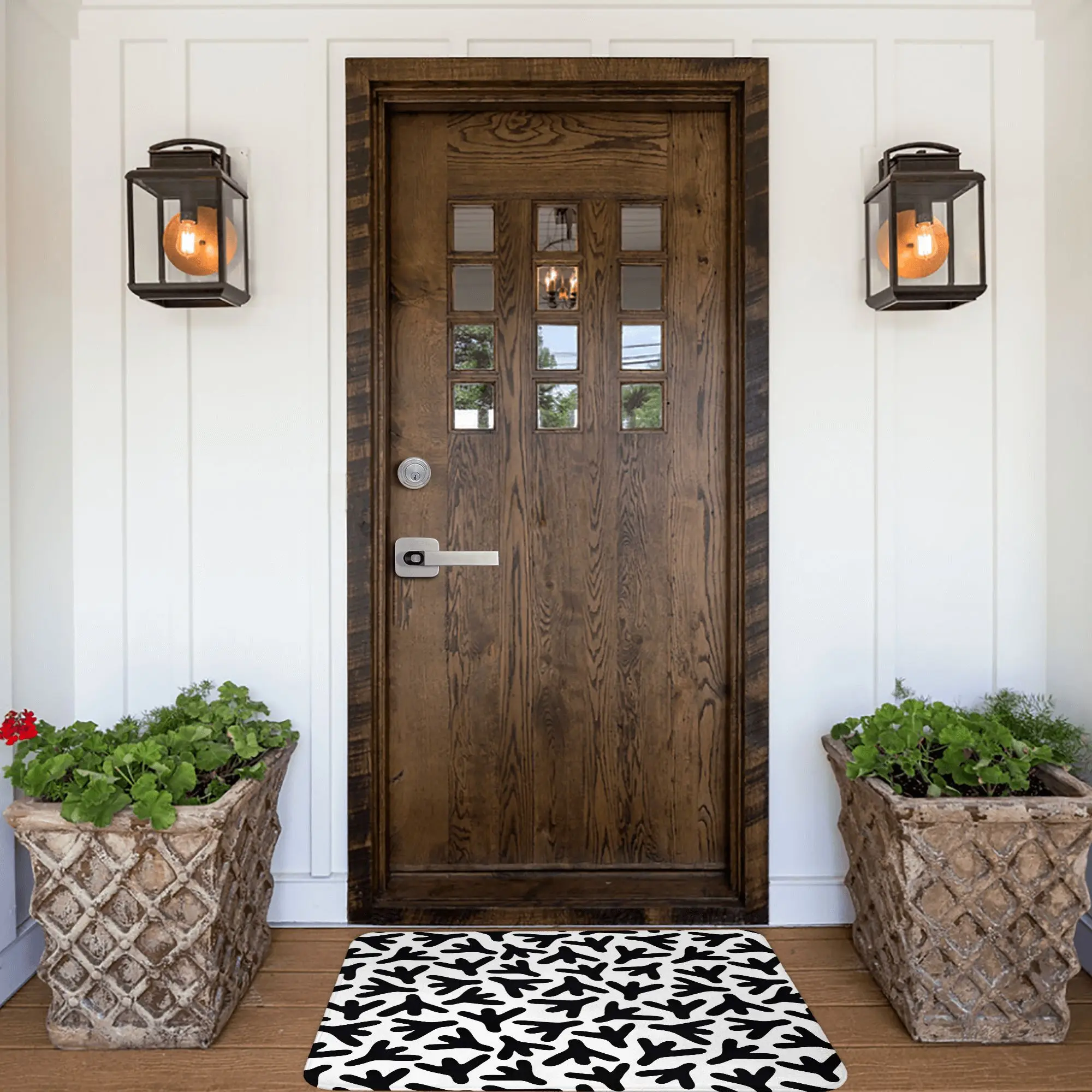 Chicken Foot Print Doormat – Flannel Non-Slip with Black Claw Pattern on White, Entryway Kitchen Bathroom Living Room