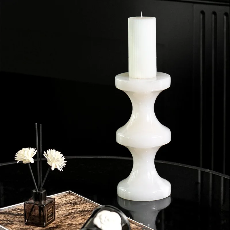 

French candlestick natural marble medieval ornament, high-end candlestick home atmosphere porch restaurant decoration