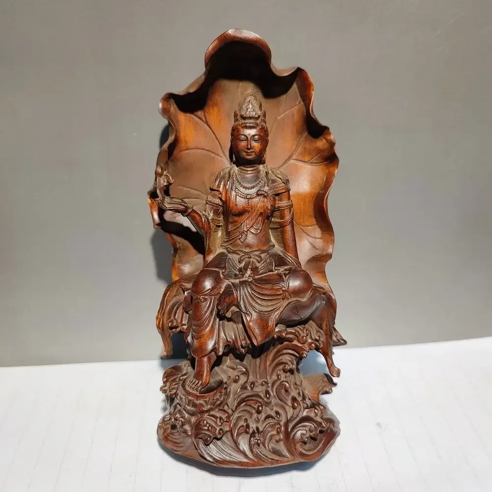 Wooden Meditation Fortune Praying Kwan Yin Guanyin Quan Statues Wood Sculpture