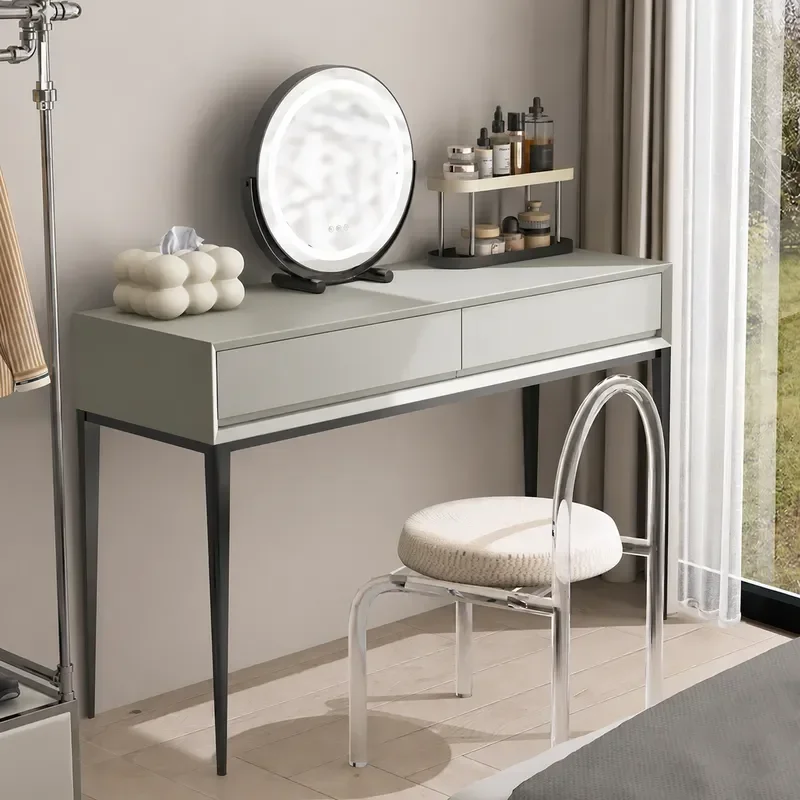 Italian Minimalist Solid Wood Dresser Modern Beige Desk Cream Style Bedroom Makeup Table