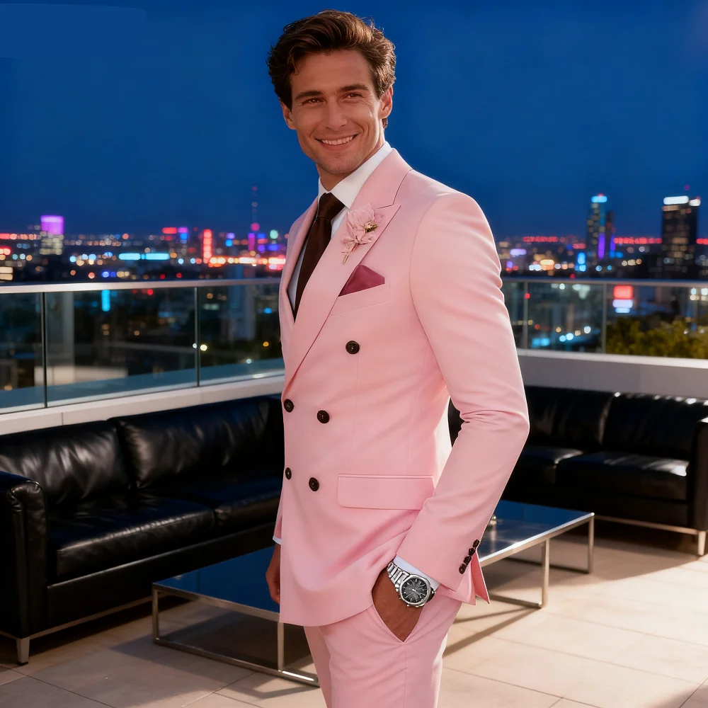 

High-End Brown Slim Fit Men's Suit Two-Piece Set Fashionable Handsome Formal Wear for Wedding And Business