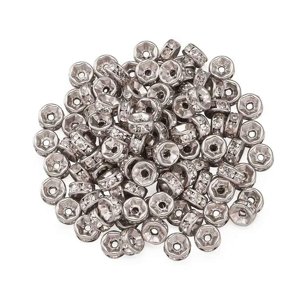 200 قطعة الفولاذ المقاوم للصدأ خزر عازل حجر الراين المعادن Rondelle فضفاض الخرز لصنع المجوهرات سوار DIY بها بنفسك اكسسوارات 6 7 8 10 مللي متر