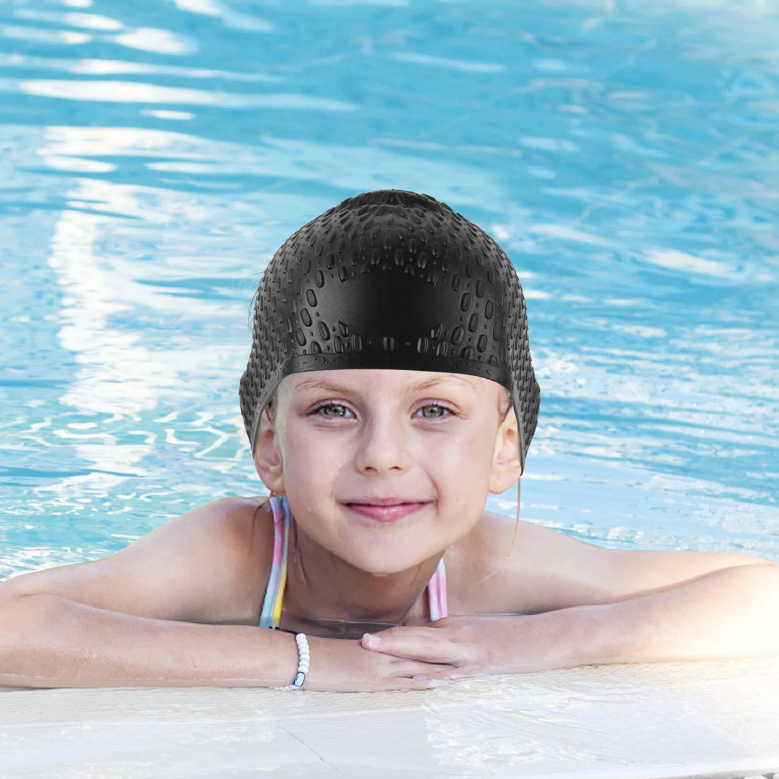

Silicone Women Swimming Cap Waterproof Elastic Hair Protection Long Hair Swim Hat for Pool Use Female Swimmers Black