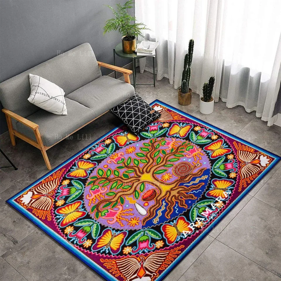 Mexican Decorative Printing Art Of Colorful Trees Non Slip Flannel Floor Rugs By Ho Me Lili