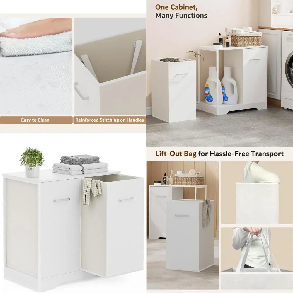 

Double-Tiered Pull-Out Hamper Cabinet with 90L Capacity for Laundry and Bathroom Use