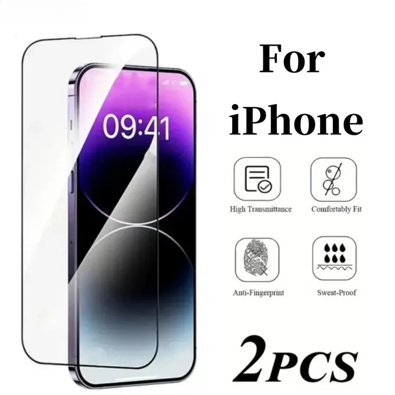 Protector de pantalla de vidrio templado HD para iPhone 11, 12, 13, 14, 15 16 Pro Max 7 8 Plus XR XS Max, película de vidrio resistente a los arañazos, 2 uds.