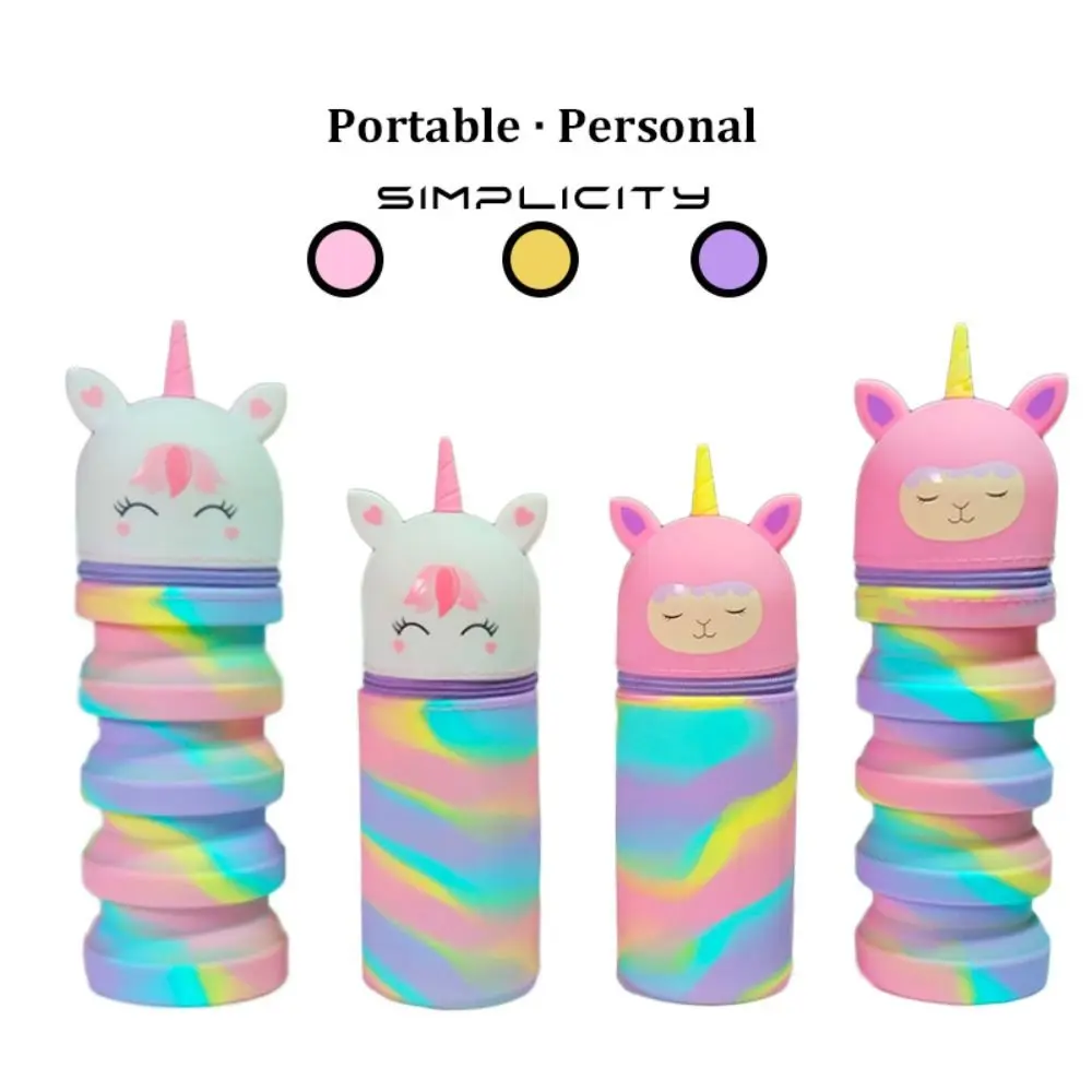 Straight/Folding Unicorn Pen Case Large Capacity Silicone Pen Holder Waterproof Cute Cosmetics Lipstick Storage for Students