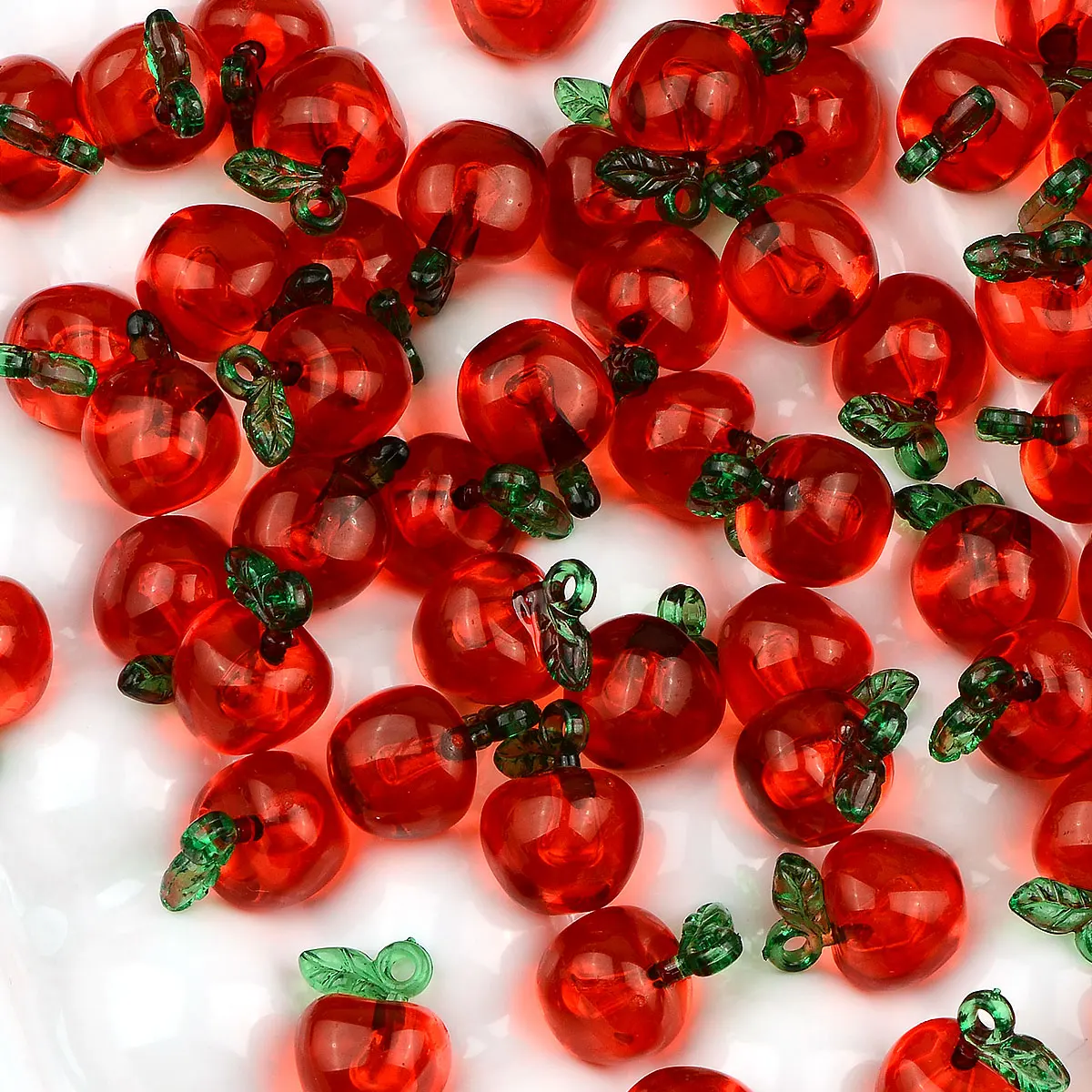 20pcs 1.4cm Christmas Eve Red Apple Shape Transparent Acrylic Beads DIY Earring Bracelet Phone Chain Accessories Supplies