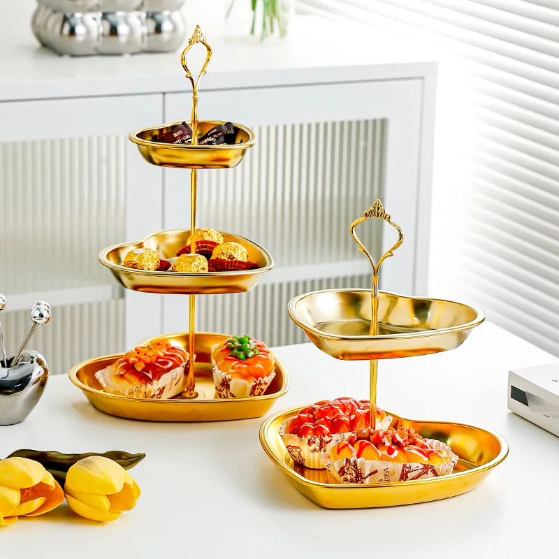 

2/3-TierHeartShapedGoldCakeStand,StainlessSteelDessertTower-BirthdayPartyWeddingDisplay,FruitServingTrayHomeKitchenDecorGift
