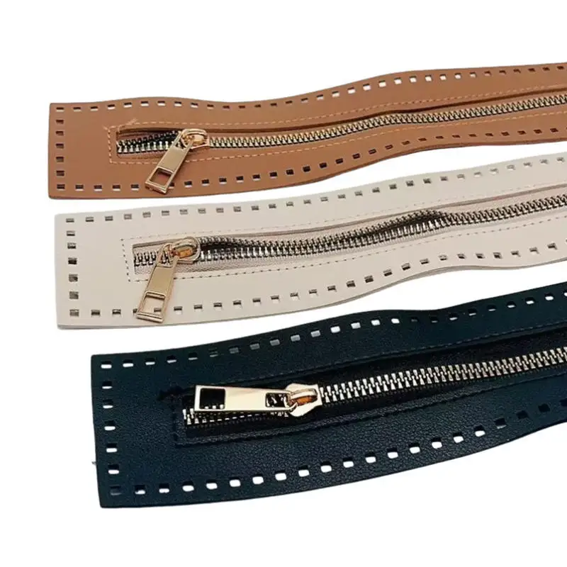 Reversible Pu Leather Zipper With Pinholes For Crochet Bag Hardware Solid Zipper DIY Sewing Practical Bag Accessory