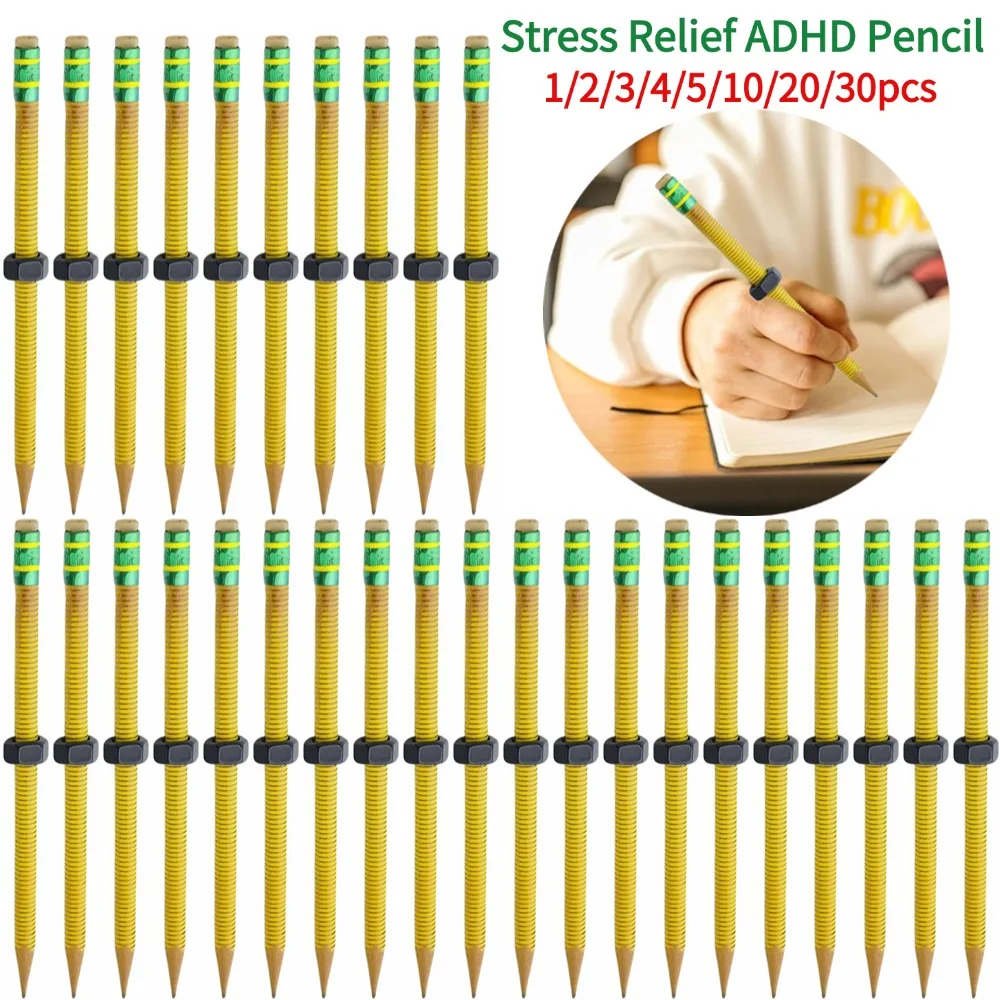 Stress Relief ADHD Pencil Enhances Focus Relieve Anxiety Threaded Fidget Pencil Rotating Pen for Autism Kids