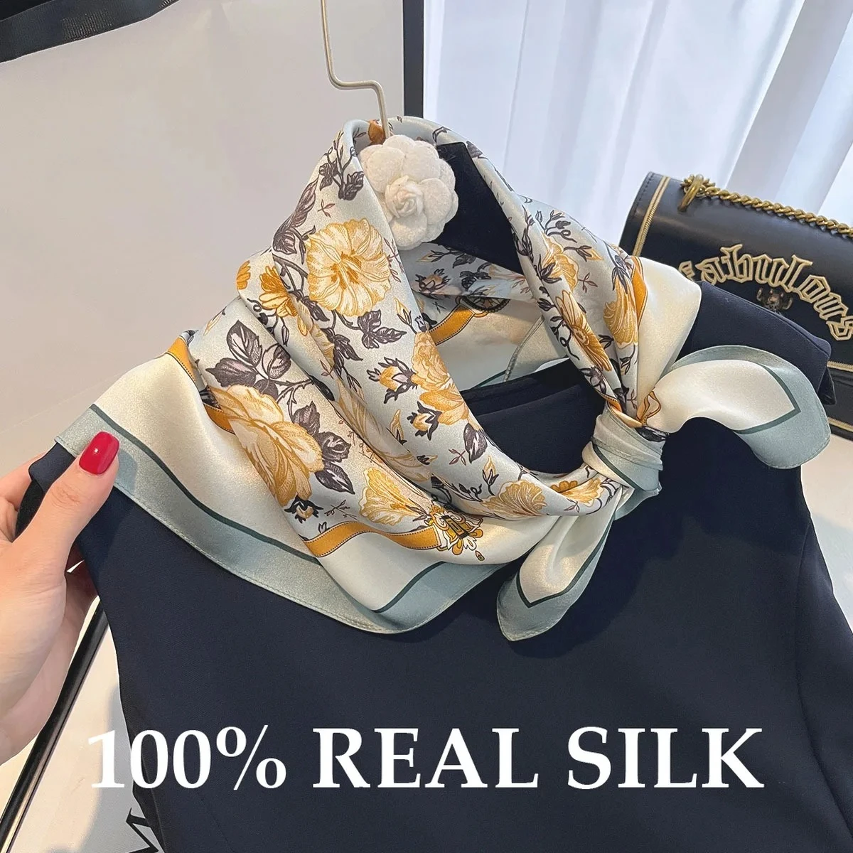 

New 100% Natural Silk Scarf Fashion Design Women Vacation Sun Protection Shawl Wrap Foulard Bandana Kerchief Soft Square Scarves