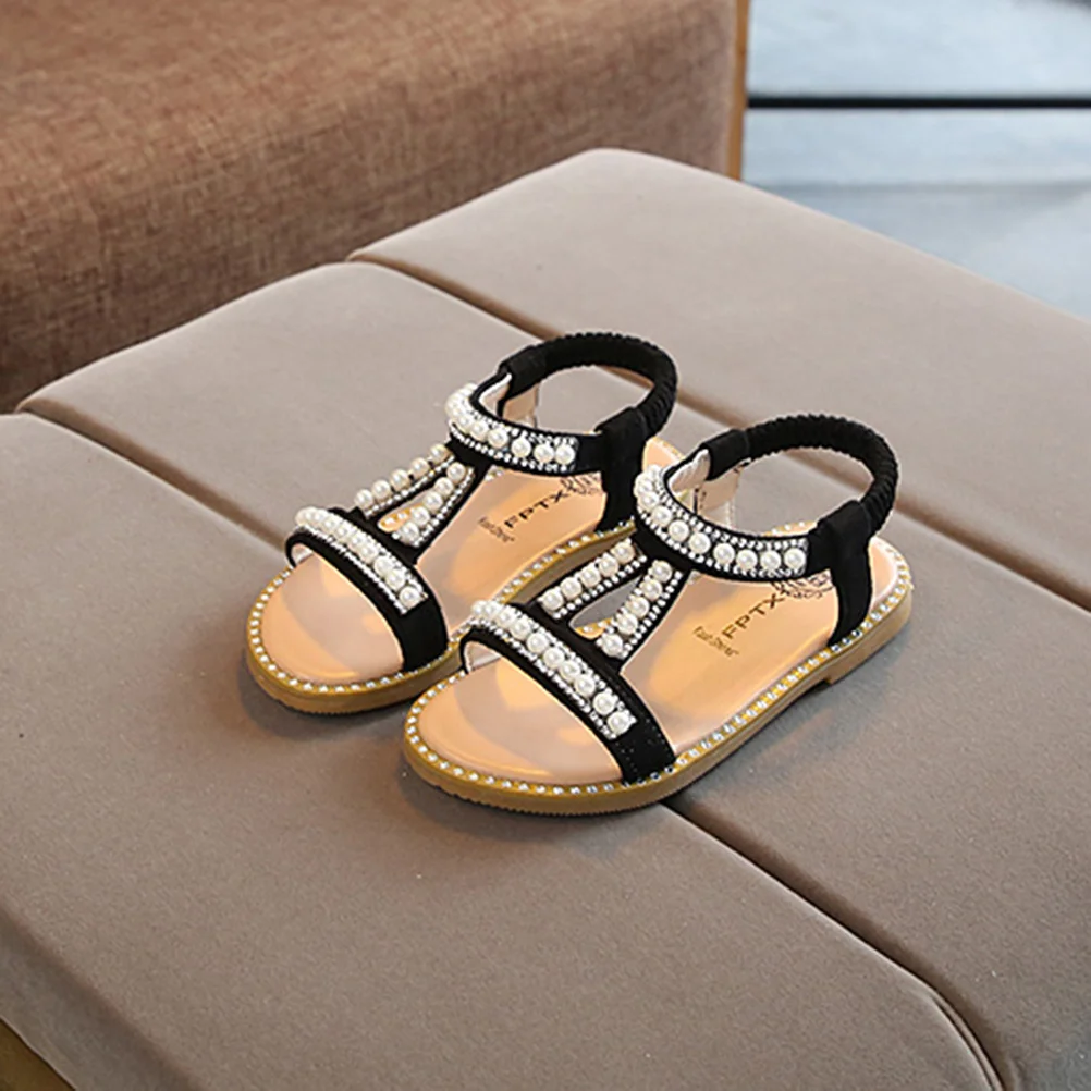 

Обувь для девочек, летние стильные сандалии из искусственной кожи, дышащий легкий дизайн для вечеринок, фестивалей, повседневная одежда, размер 3, черный