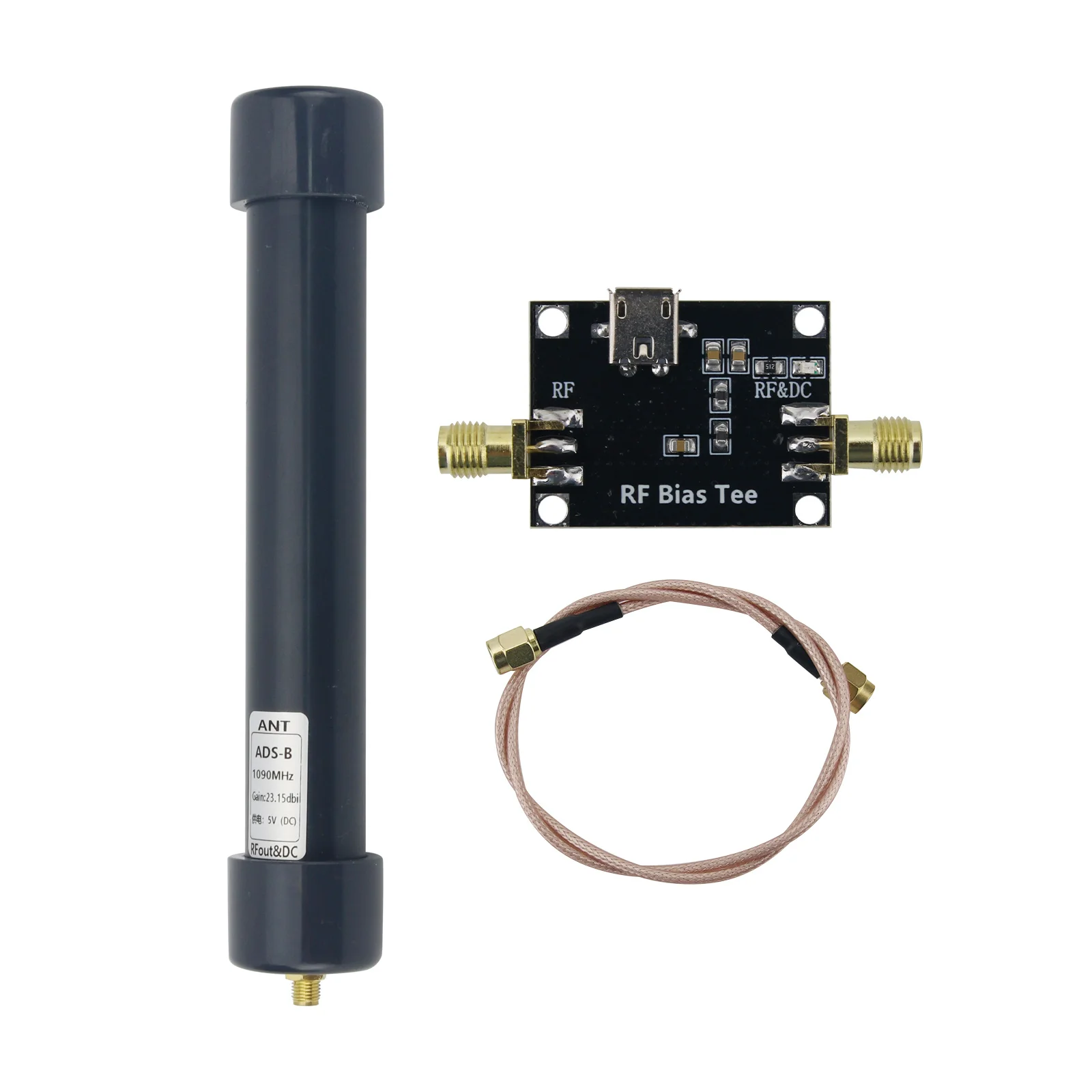 Antena activa ADS-B de 1090MHz, fuente de alimentación en T de polarización DC5V, antena receptora RF de alta ganancia de 23,15dBi con conector