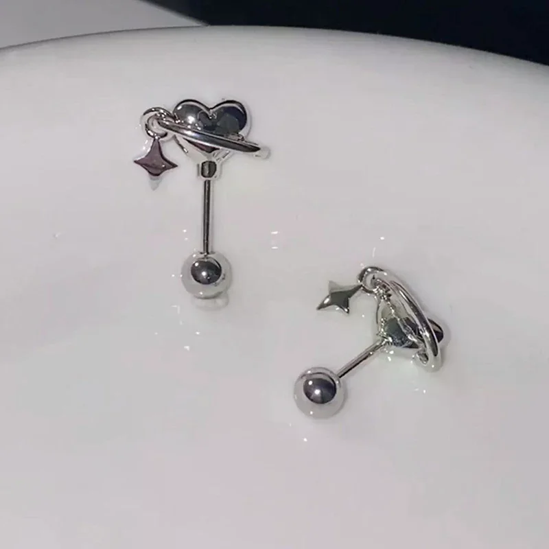 Brinco de Prata em Formato de Planeta Fofo para Mulheres, Acessório de Moda Único, Pequeno Piercing de Orelha, Joia Pendente, Presente