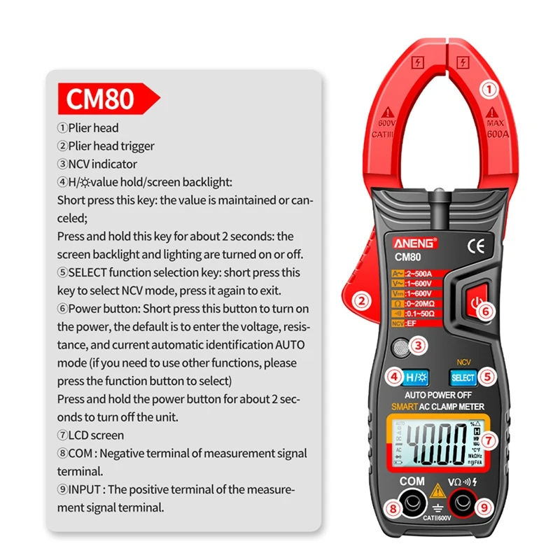 ANENG-CM80デジタルマルチメータ,多機能自動レンジメータ,ダイオード温度静電容量,周波数電流計