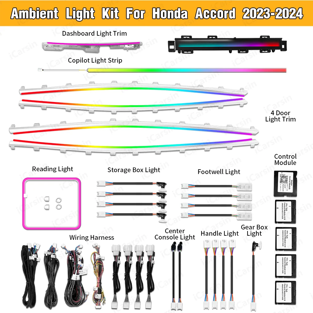 مجموعة ترقية الضوء المحيط الديناميكي من Icarsin لهوندا أكورد 11th Gen 2023 + ملحقات استبدال إضاءة LED داخلية للباب