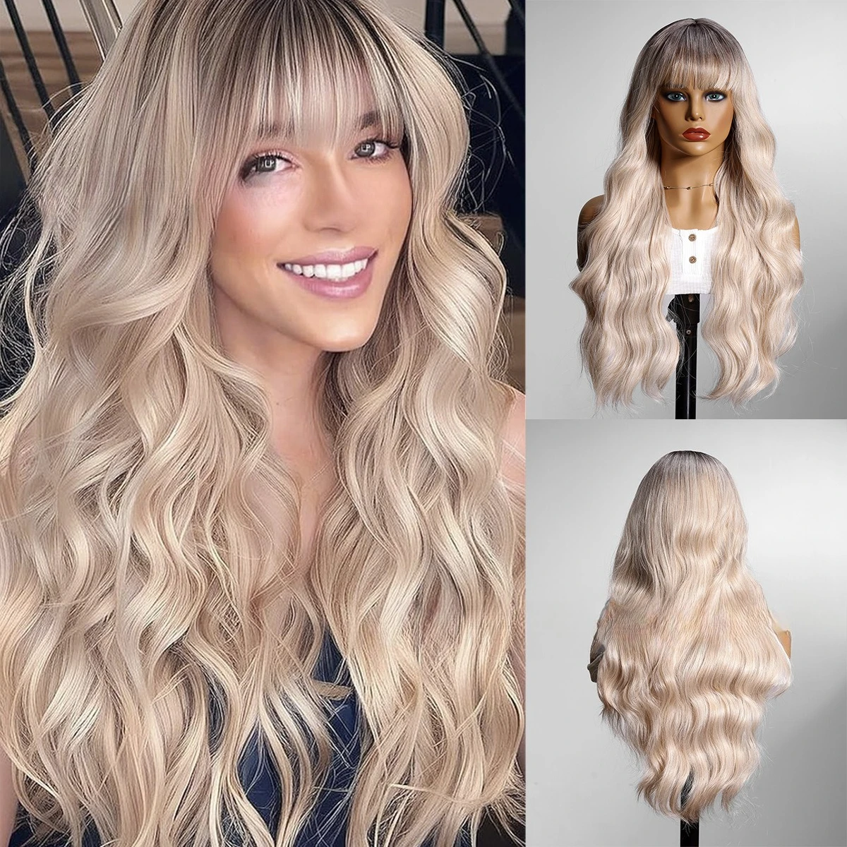 

Wig long curly hair, natural big waves water ripples slightly curled top dark color gradual change color high temperature silk f
