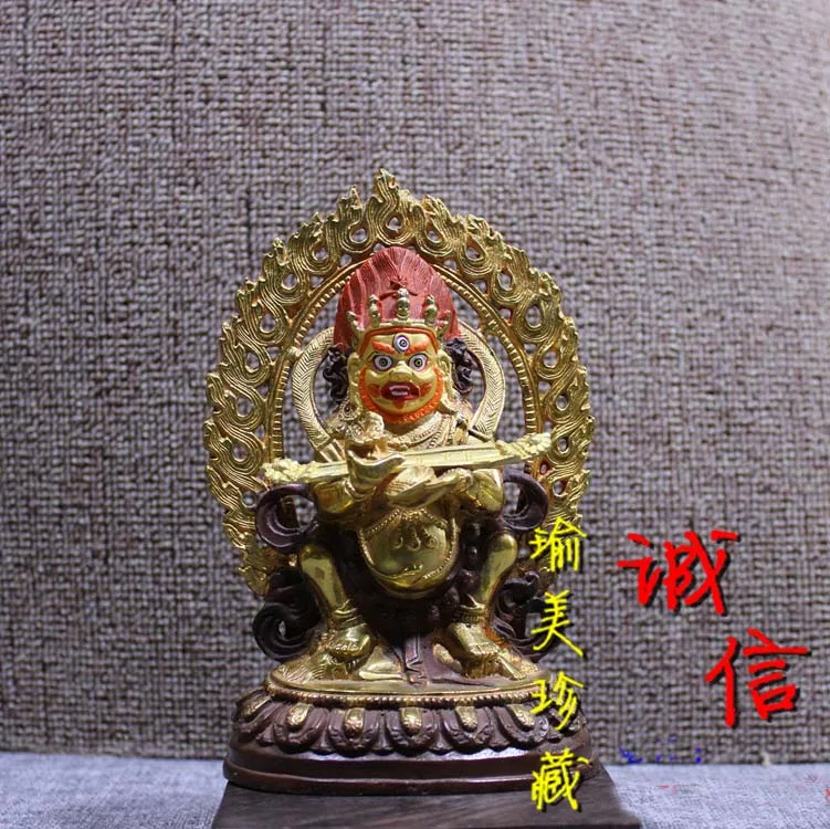 

Special Offer buddha statue # 17CM Buddhism Two arm mahagala Mahakala Gold-plated brass Talisman