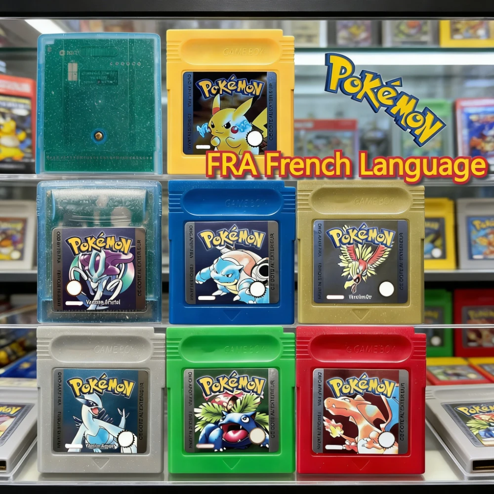 French Language 16-Bit Video Game Console Card Pokemon Series GBC Game Cartridge Red Yellow Blue Crystal Gold Silver Gifts