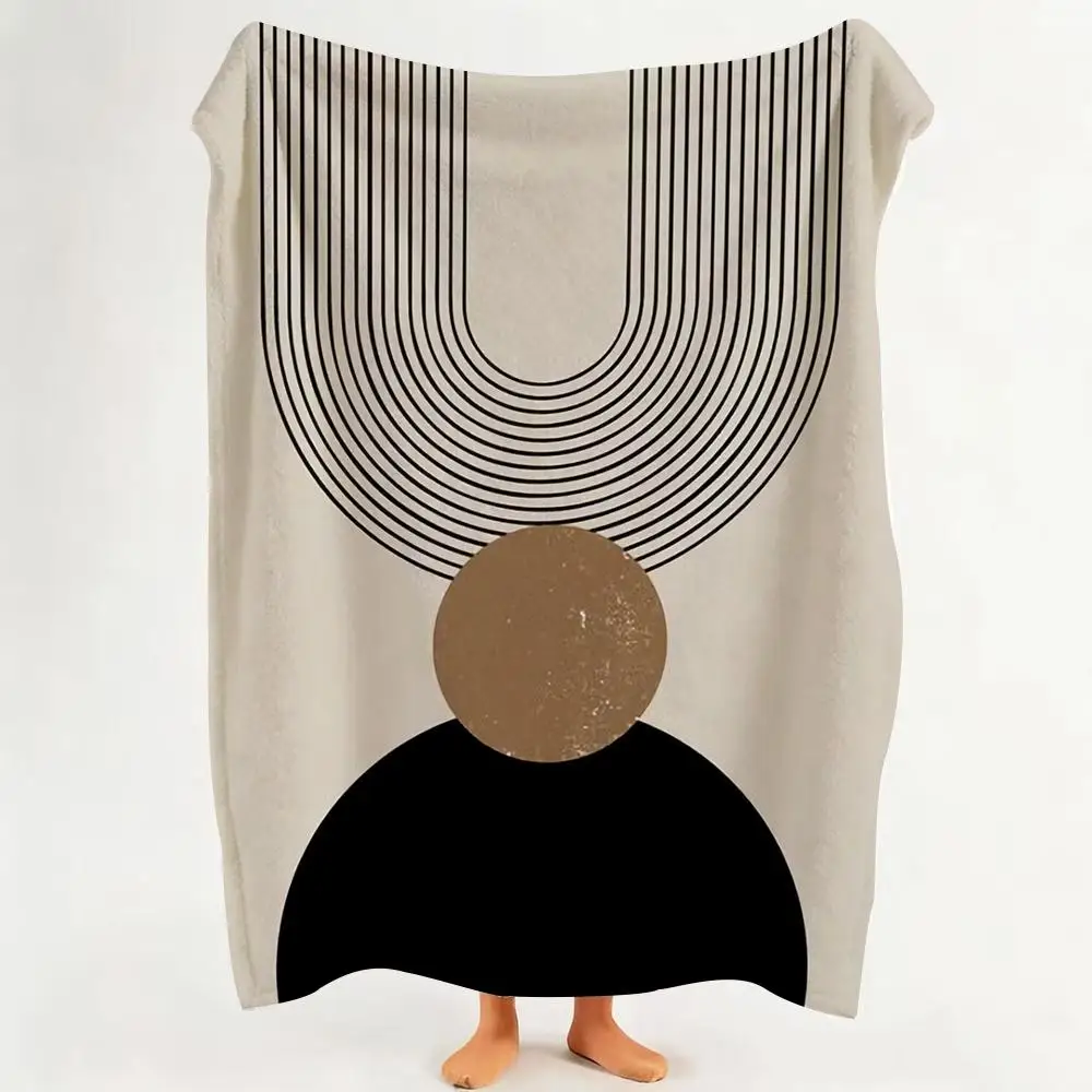 Design M-Modern Geometric Lines B-Beige Throw Flannel Throw Blanket Suitable for Sofa、Living Room、Bedroom
