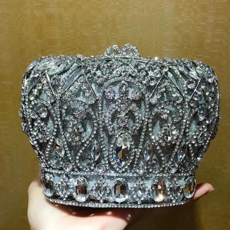 Women Embellished Rhinestone Evening Bag Crown-Shaped Crystal Clutch Purse Luxury Elegant Banquet Dress Handbag for Women