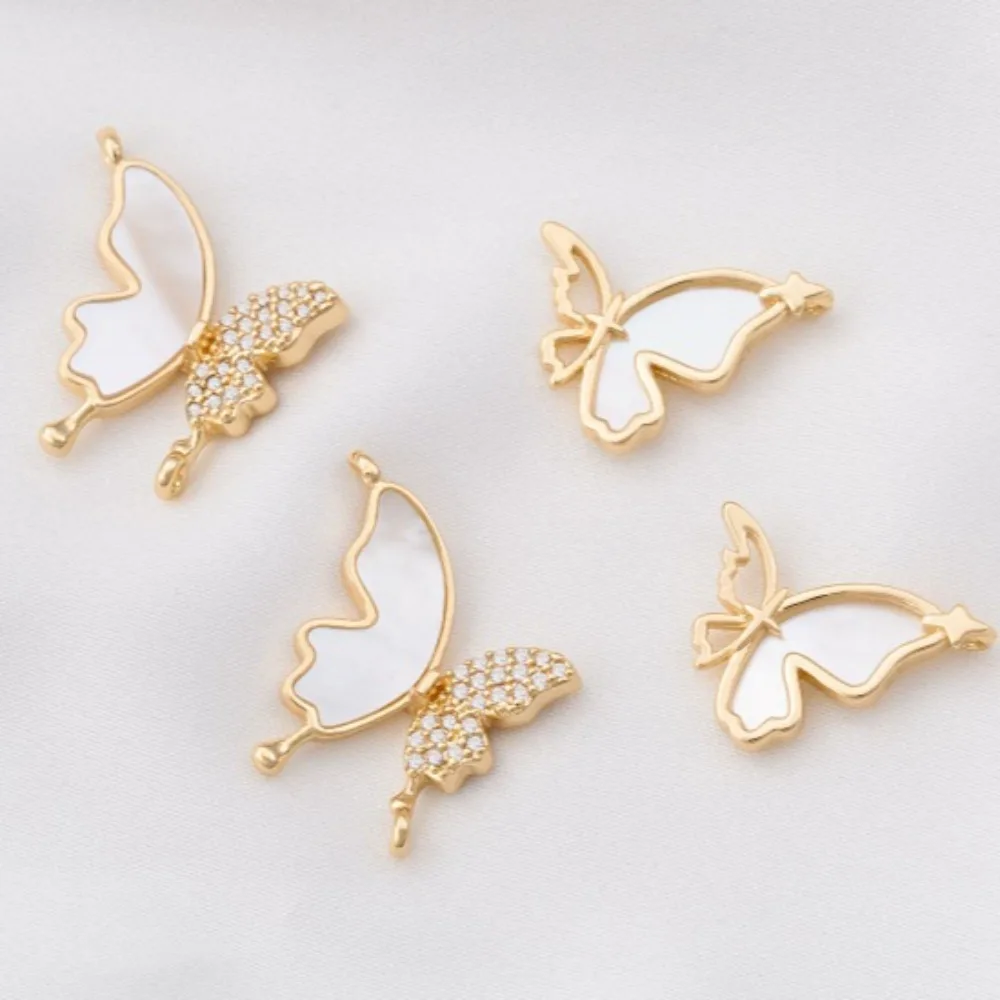 

Инкрустированная натуральная материнская ракушка, 1 шт., медные подвески, 14-каратное золото, кулон-бабочка, ручная работа, браслет «сделай сам», серьги, кулон