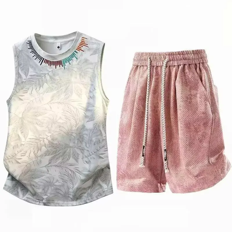 Sports vest men's set, summer fashion brand sleeveless T-shirt, camisole men's set, paired with sports shorts