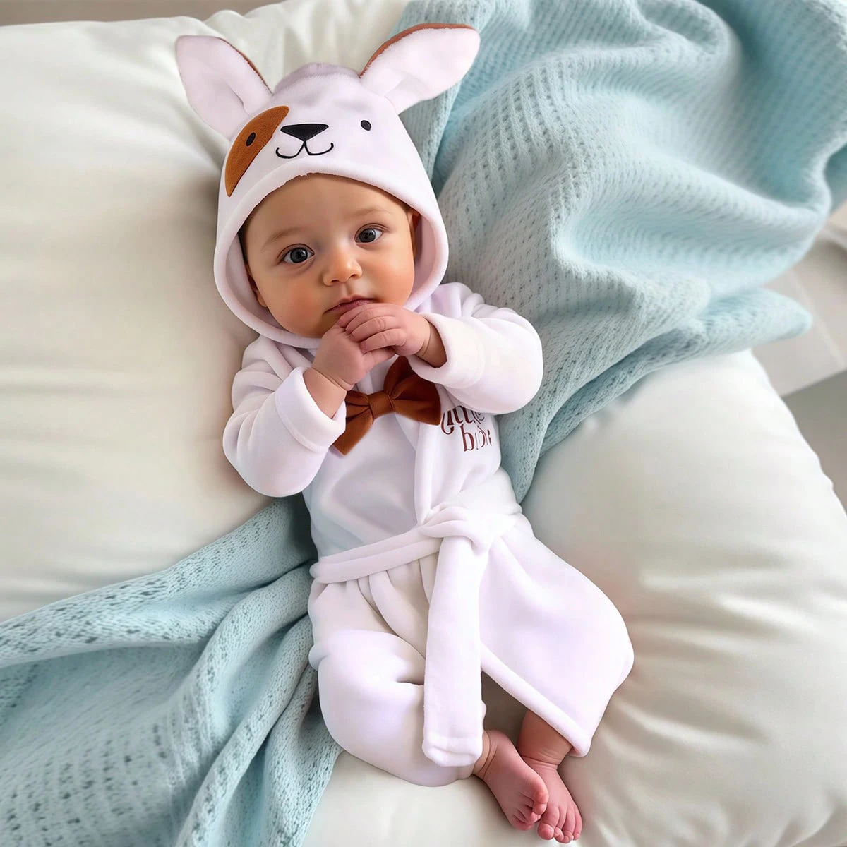 

Ylsteed Newborn Photography Outfit Baby Boy Hooded Embroidery Bathrobe for Photo Shooting Infant Day Cute Puppy Bow Costume-HD