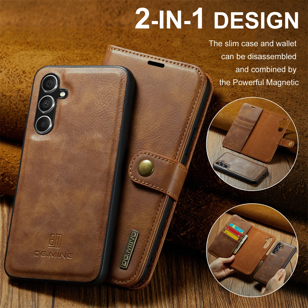DG.MING Luxury Detachable Wallet Case for Galaxy A12 A13 A14 A22 A23 A24 A32 A33 A34 A42 A54 A72 A73 Magnetic Clasp Leather Case