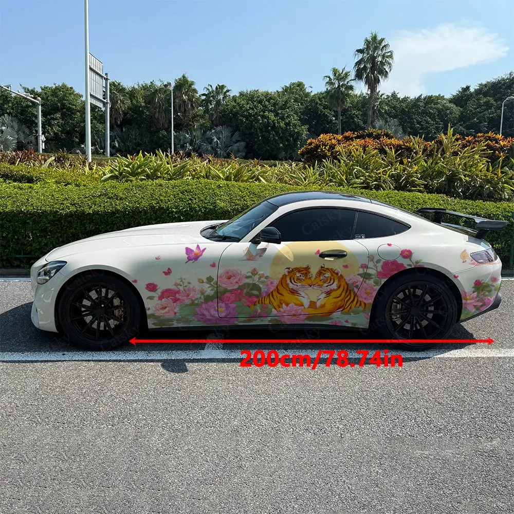 2pcs Tiger Kiss Beneath The Moon, Durable, Fade-resistant, Enhance Vehicle Aesthetics With Bold Artistic Design Car Vinyl Wraps,