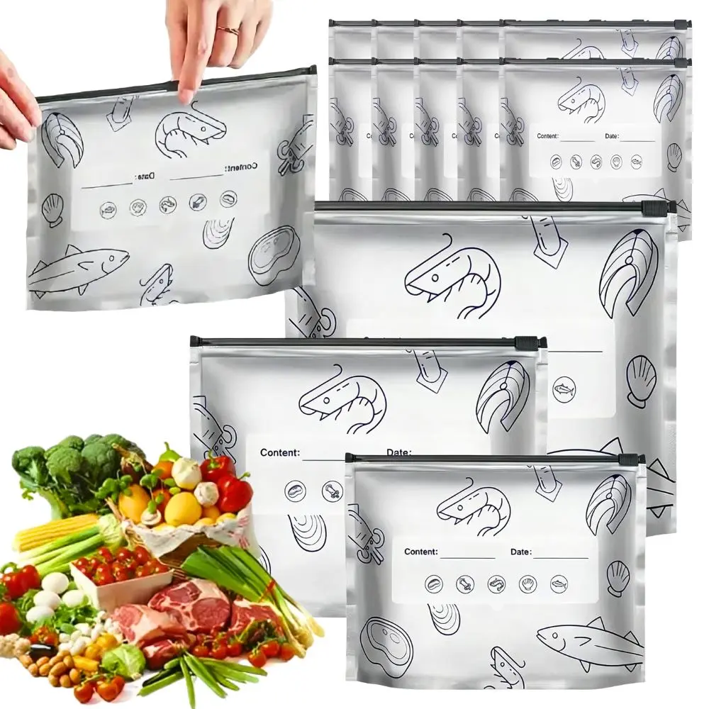36/48pcs S/M/L Airtight Aluminium Foil Fresh Bags, Slide Seal Food Storage Pouches with Writing Area for Kitchen Use YMY