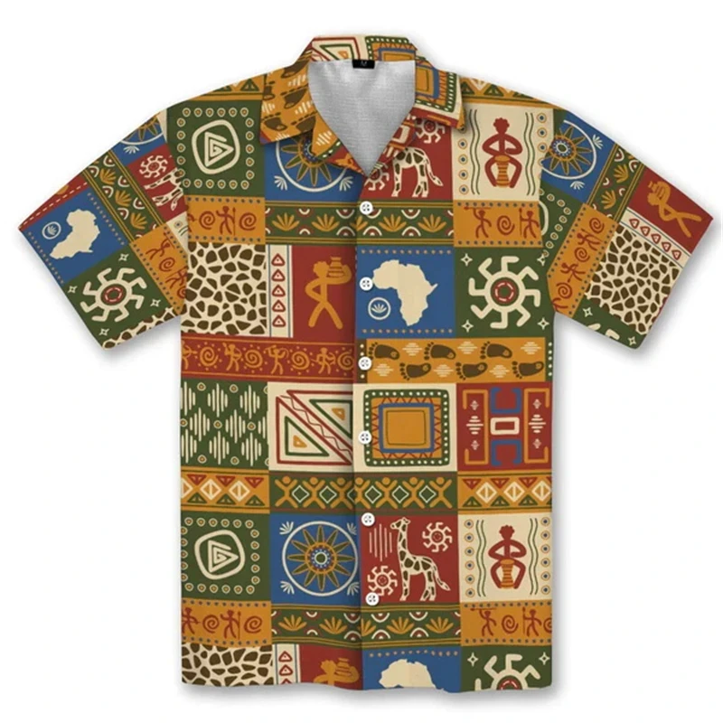 Harajuku Mens African Clothing Historical Hero 3d Men Shirts Pattern Casual Lapel Short Sleeve Tops Summer Blouse Shirt Clothing