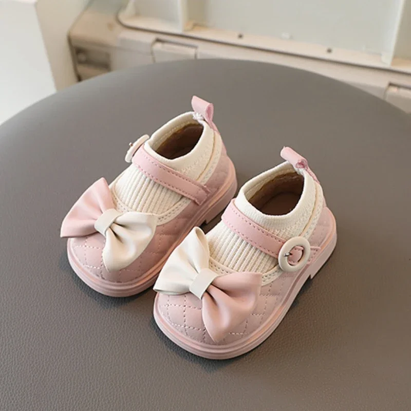 

Baby Shoes Sweet Bowknot Children's Leather Shoes Fashion Toddlers Girl Causal Flats Causal Versatile Kid Princess Walking Shoes