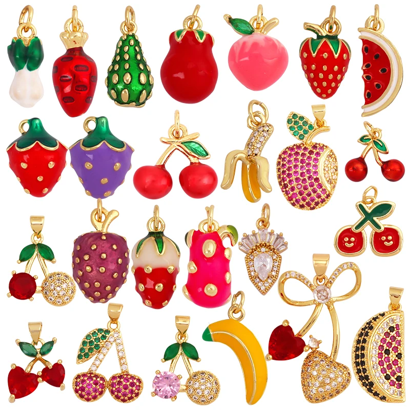 Cute 3D Dragon Fruit Strawberry Water Melon Cherry Banana Peach Charm Pendant,Jewelry Necklace Bracelet DIY Making Supplies S40