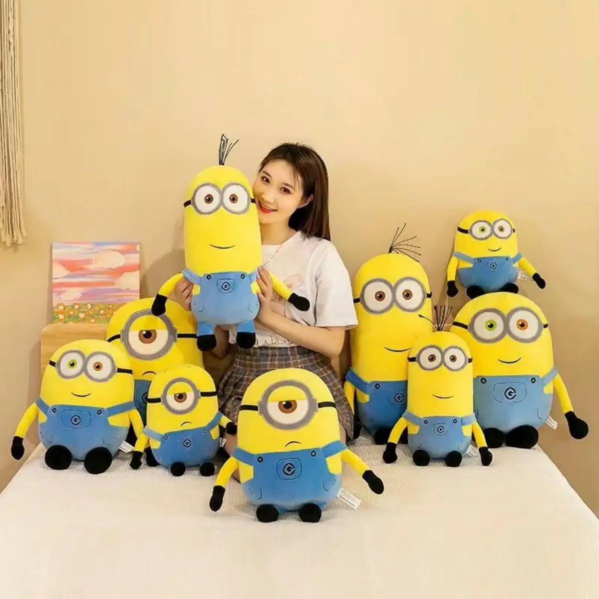 Despicable me filme dos desenhos animados brinquedos de pelúcia bonito minion plushie bob start kevin material macio boneca decoração do quarto presente aniversário para crianças